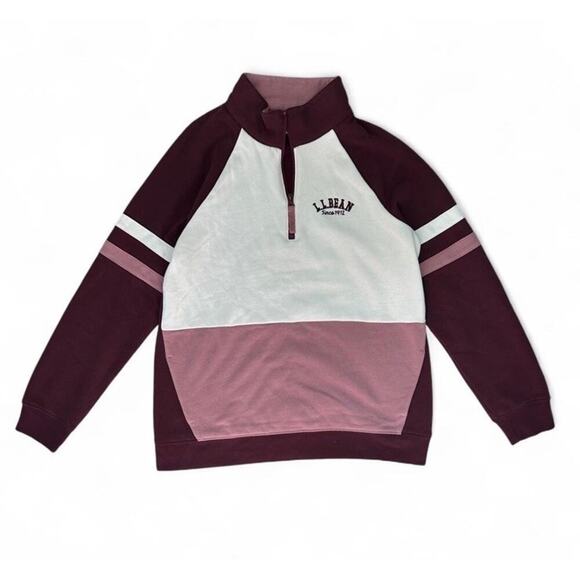 LL Bean Women’s Quarter-Zip Pullover Sweatshirt Colorblock Pink White Size M - Picture 3 of 7